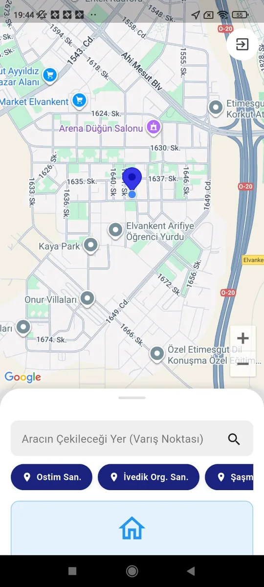 Beni Çek uygulamasında canlı rota ve konum ekranı